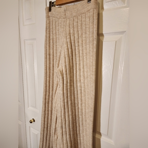 Sincerely Jules Ribbed Knit Wide Leg Pants Large In Oatmeal - Picture 4 of 10